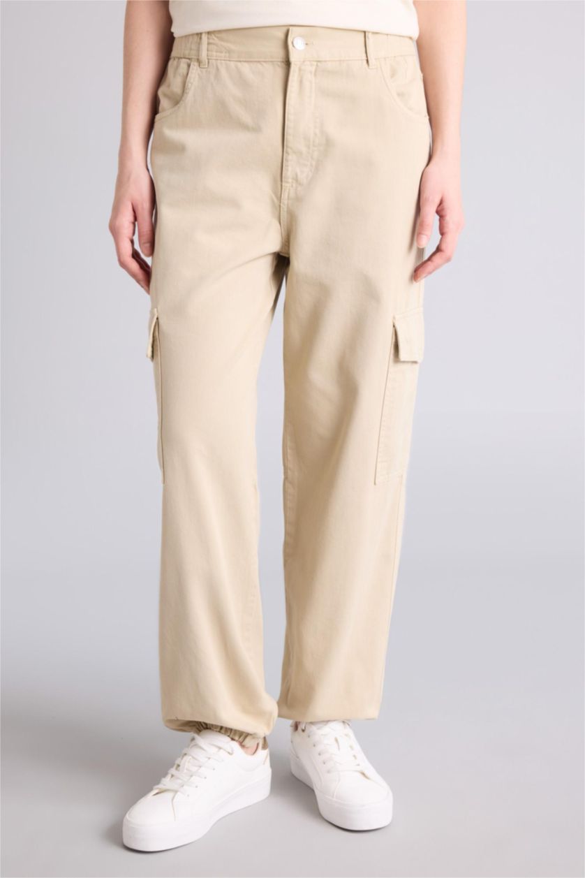 WOMAN Beige Jogger High Waist Standard Length Cargo Trousers
