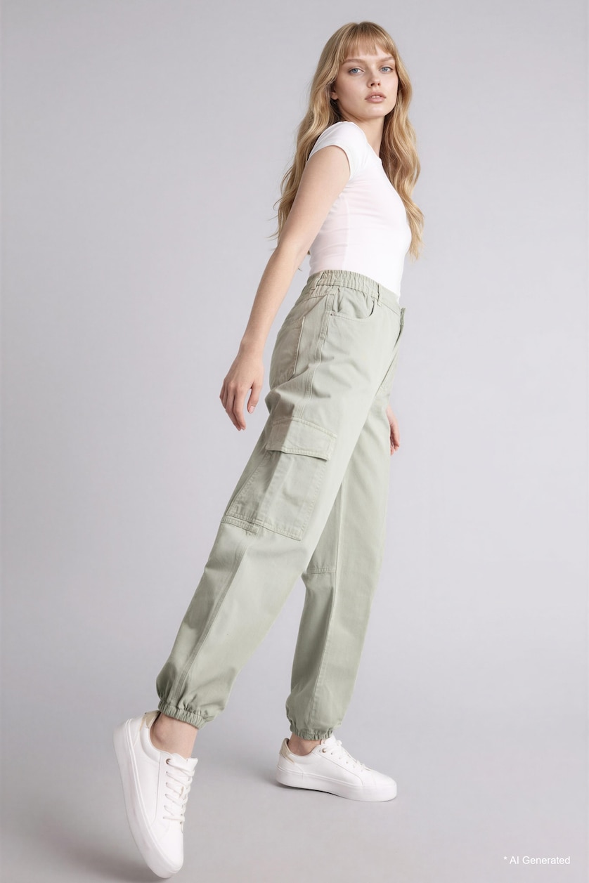 WOMAN Green Jogger High Waist Standard Length Cargo Trousers