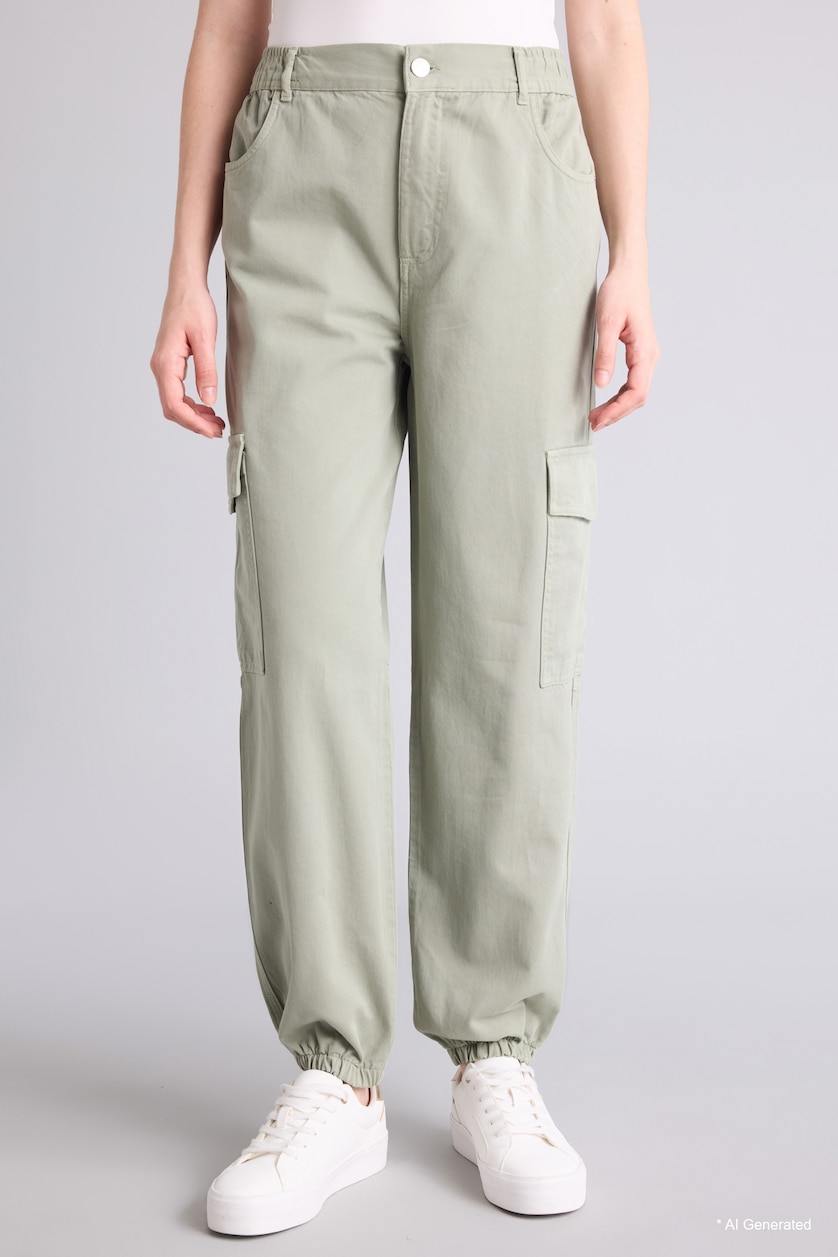 WOMAN Green Jogger High Waist Standard Length Cargo Trousers