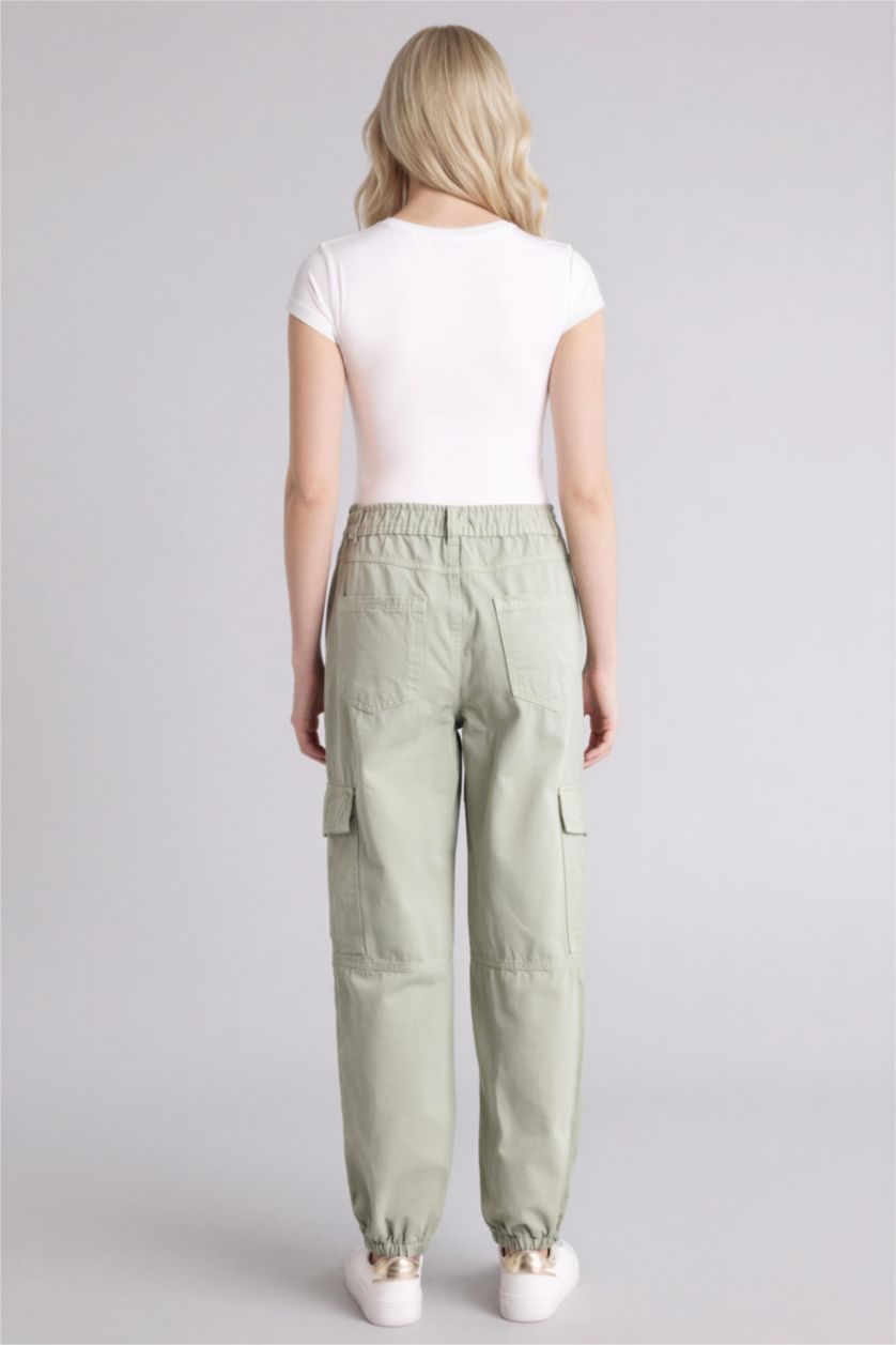 WOMAN Green High Waist Standard Length Gabardine Cargo Pants