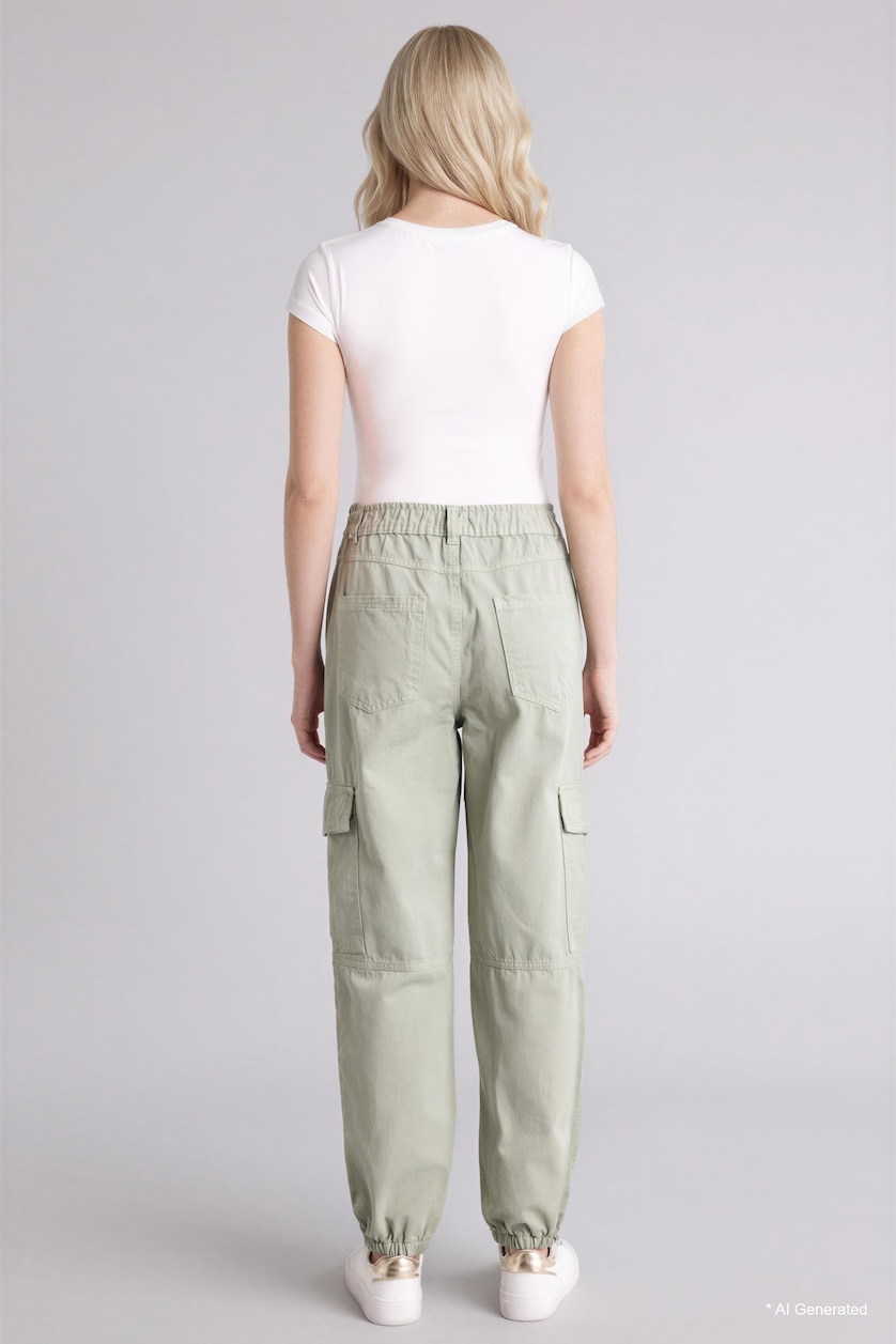 WOMAN Green Jogger High Waist Standard Length Cargo Trousers