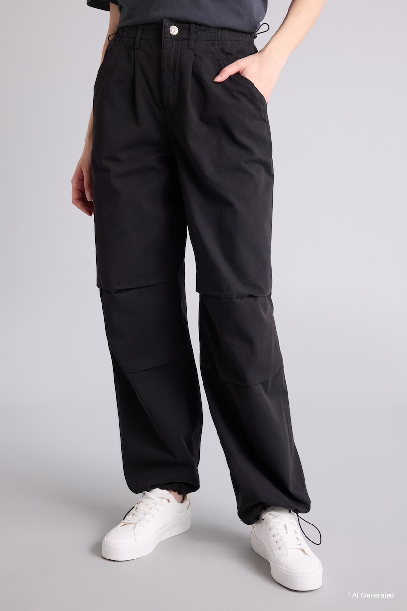 WOMAN Black Parachute Regular Waist Gabardine Trousers