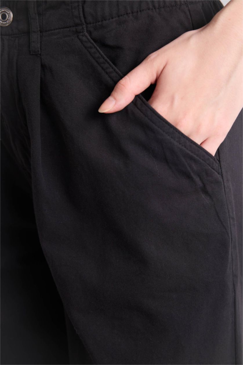 Kadın Siyah Paraşüt Normal Bel Standart Boy Gabardin Pantolon