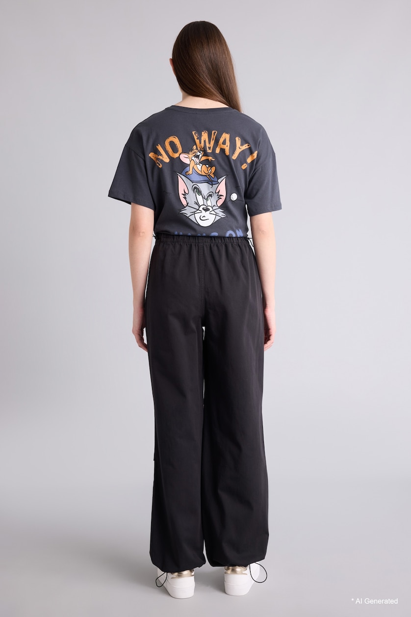 WOMAN Black Parachute Regular Waist Gabardine Trousers