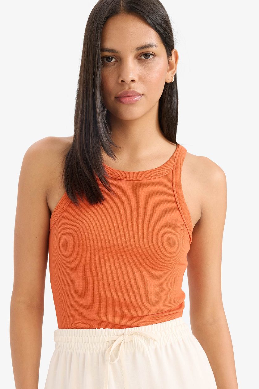 WOMAN Orange Slim Fit Camisole Halter Collar Tank Top