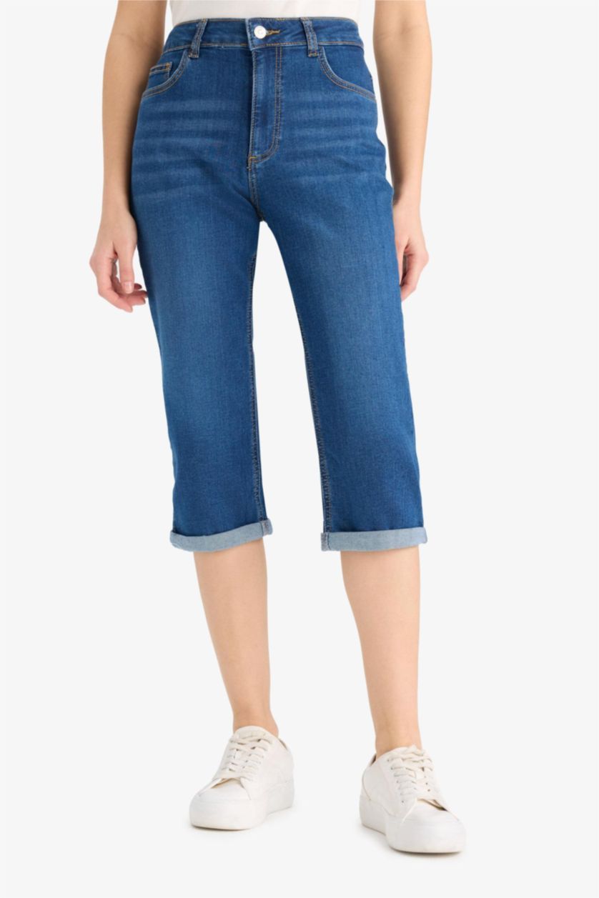 WOMAN Blue Normal Waist Denim Capri