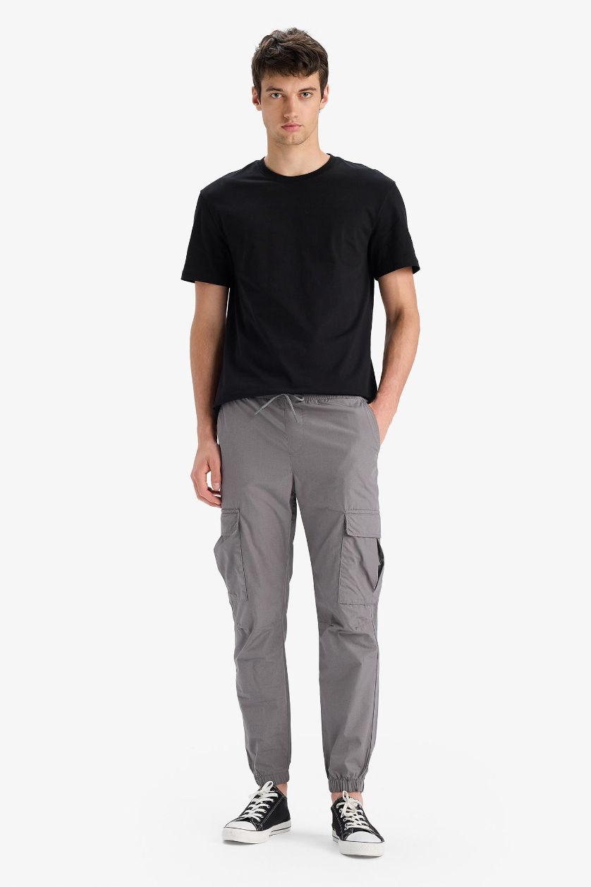 MAN Grey Cotton Regular Summer Jogger Parachute Cargo Pants