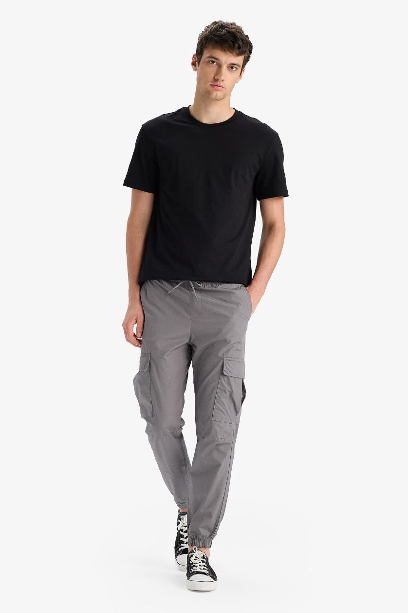 MAN Grey Cotton Regular Summer Jogger Parachute Cargo Pants
