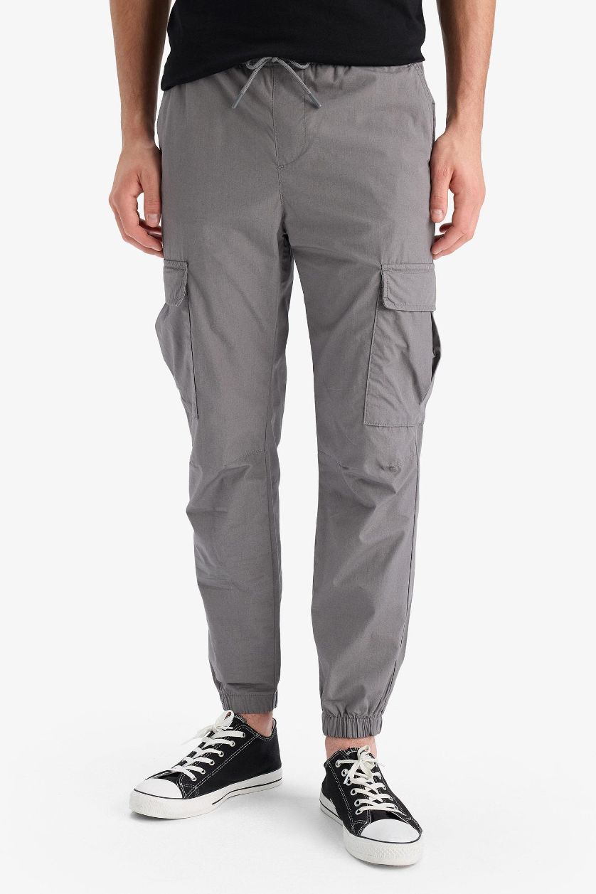 MAN Grey Cotton Regular Summer Jogger Parachute Cargo Pants