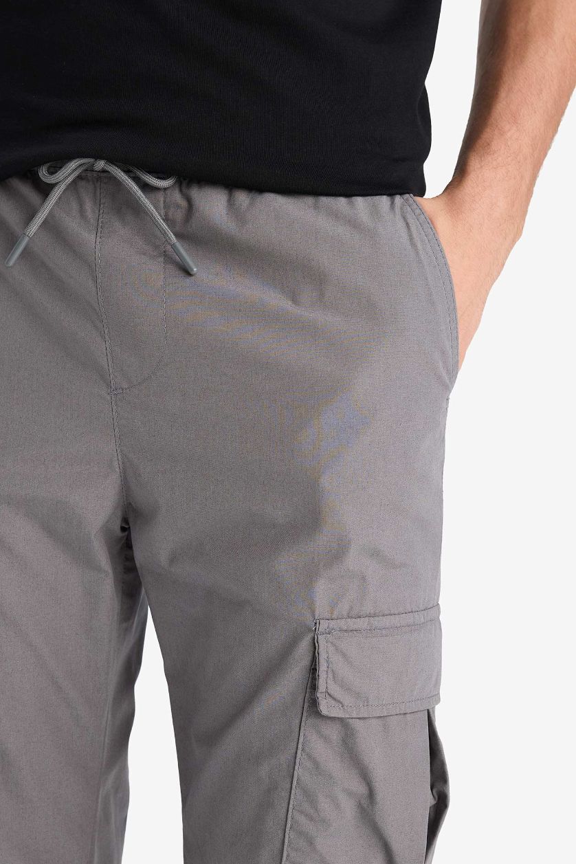 MAN Grey Cotton Regular Summer Jogger Parachute Cargo Pants