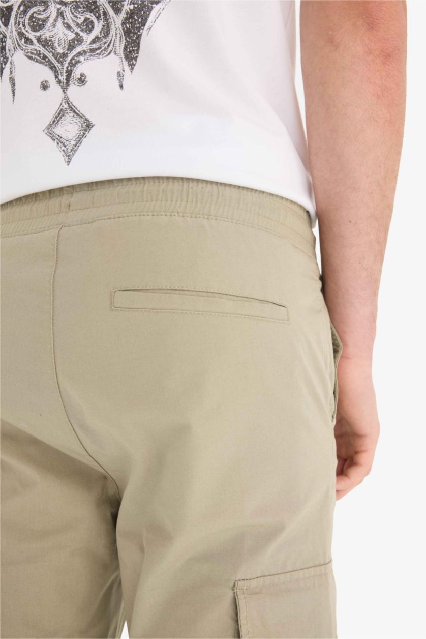 Man Light Khaki Regular Fit Cargo Pocketed Cotton Summer Joggers