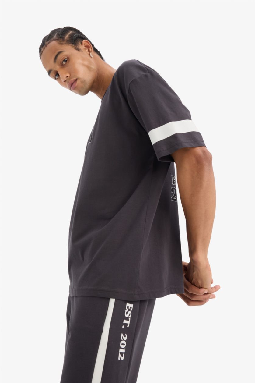 Erkek Antrasit NBA Brooklyn Nets Oversize Geniş Kalıp Bisiklet Yaka Sırt Baskılı Kısa Kollu Tişört