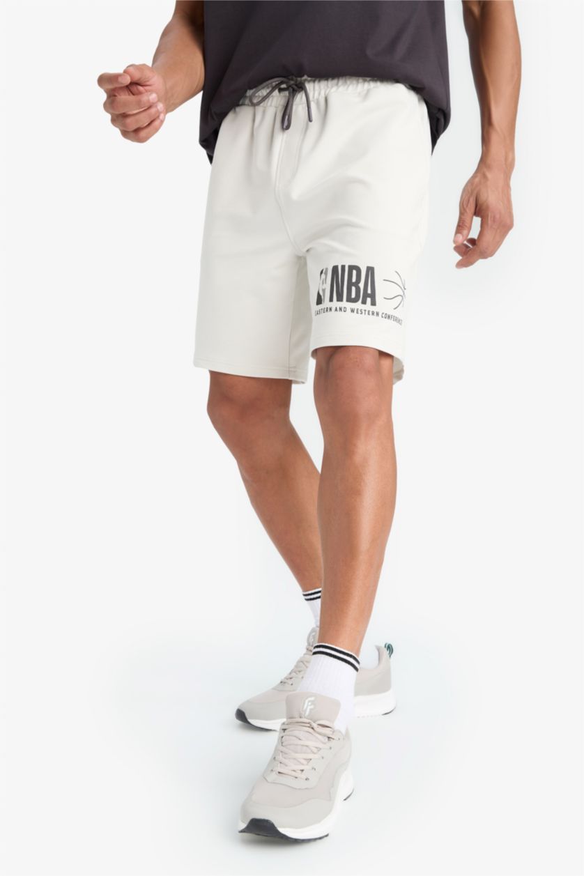 MAN Light Beige DeFactoFit NBA Wordmark Standard Fit Shorts