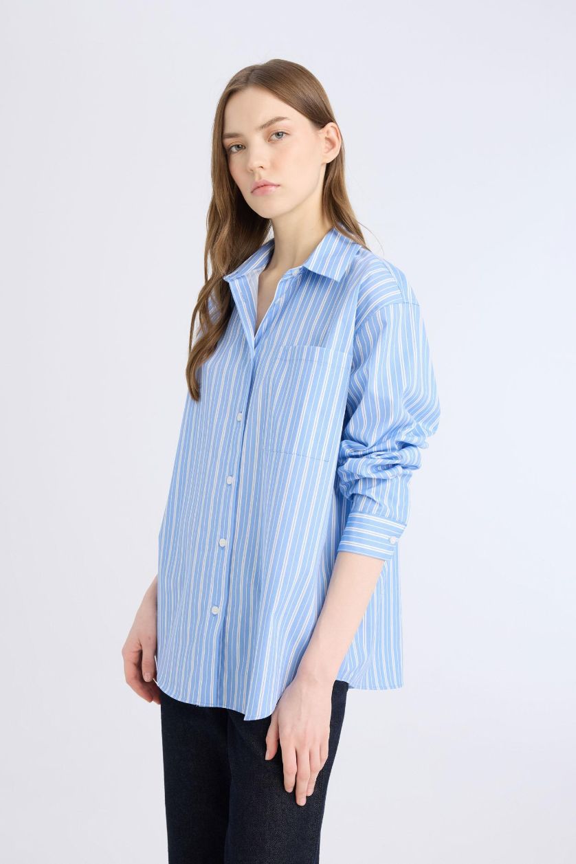 FEMME Bleu Chemise oversize rayée en popeline à manches longues