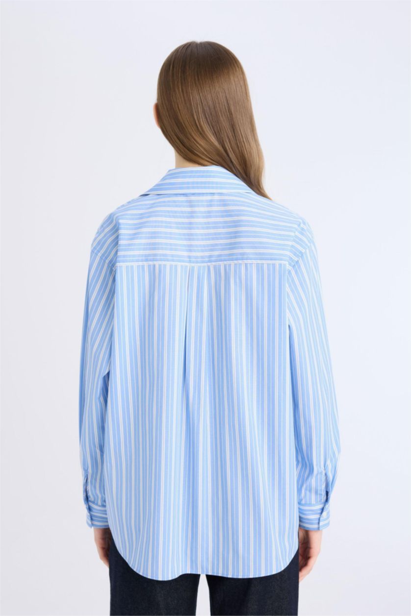 FEMME Bleu Chemise oversize rayée en popeline à manches longues