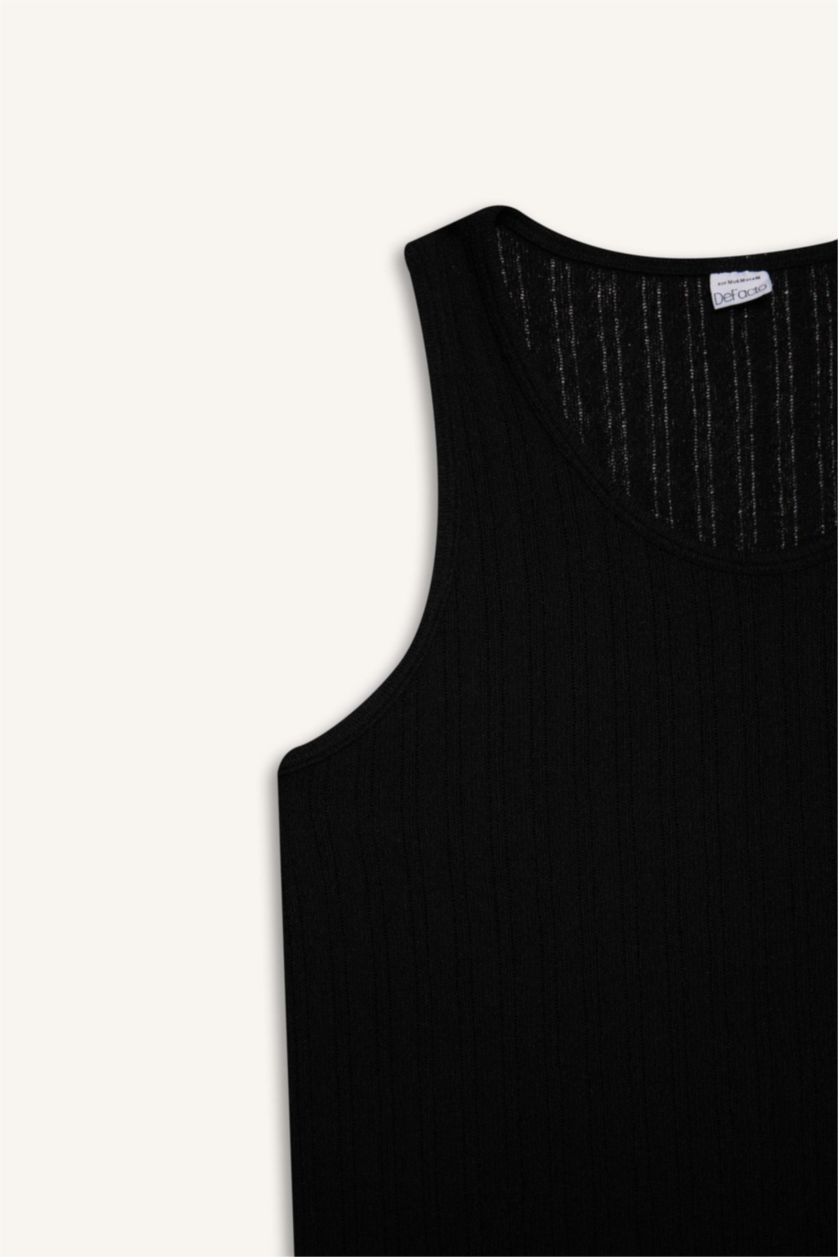 Erkek Siyah Slım Fıt Bisiklet Yaka Ribana Atlet