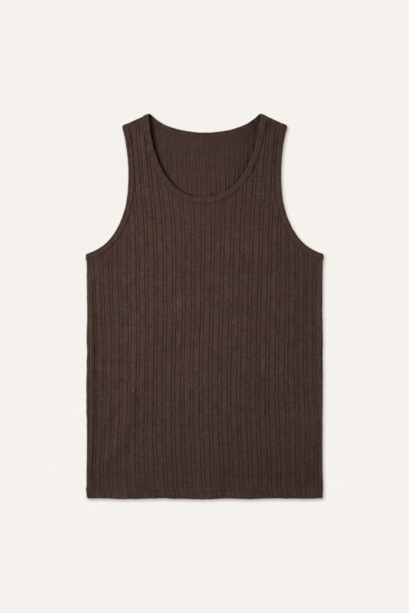 Erkek Kahve Slim Fit Ribana Atlet