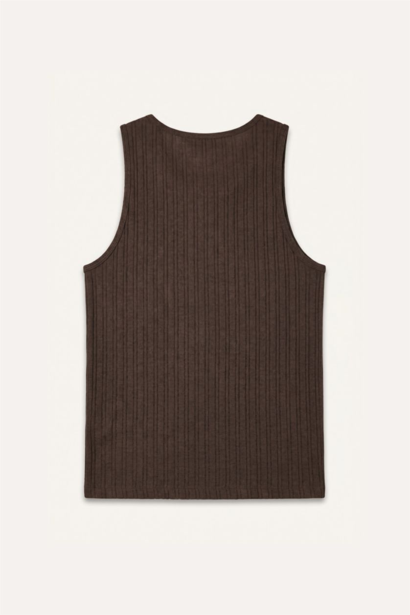 Erkek Kahve Slim Fit Ribana Atlet