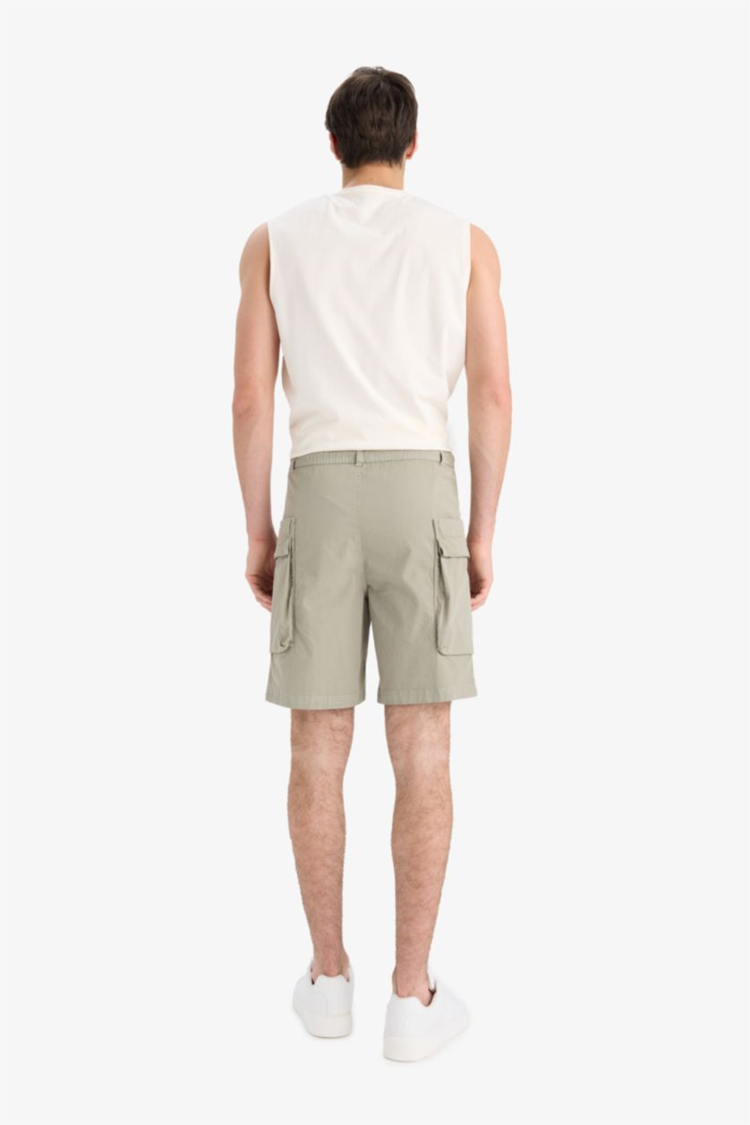 Erkek Açık Haki Relax Fit Kargo Cepli Bermuda Şort
