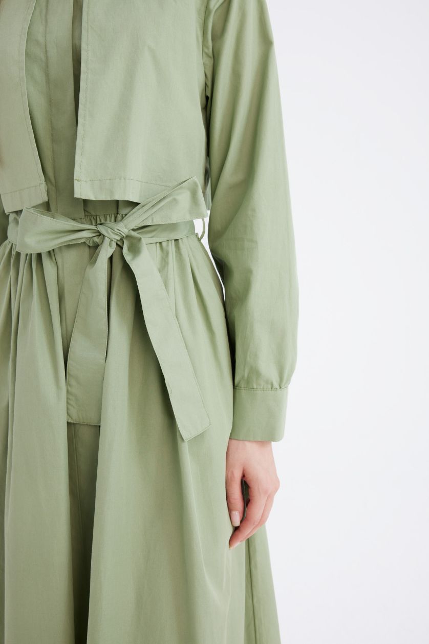 FEMME Vert Robe à Manches Longues en Popeline à Col de chemise