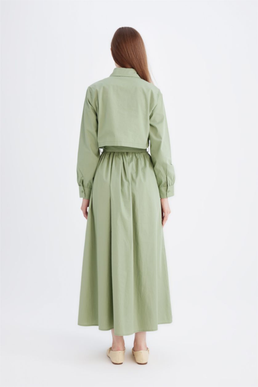 FEMME Vert Robe à Manches Longues en Popeline à Col de chemise