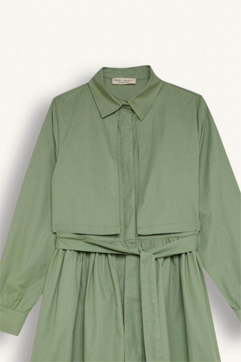 FEMME Vert Robe à Manches Longues en Popeline à Col de chemise