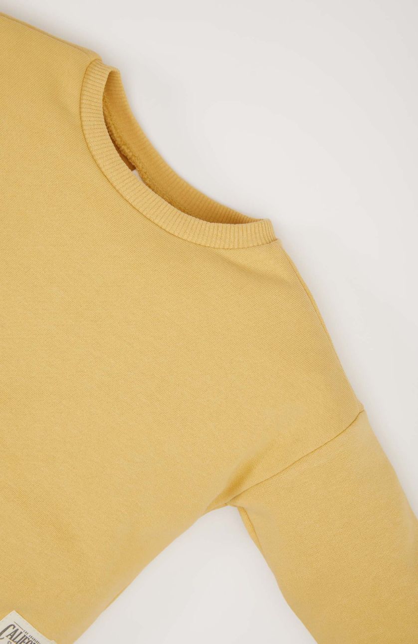 Kız Bebek Hardal Kız Bebek 2'li Takım Dokuma Etiketli Sweatshirt Beli Lastikli Tayt