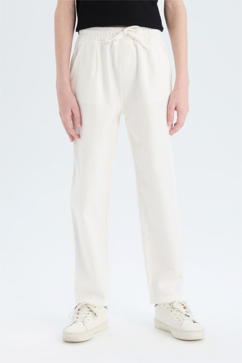 Erkek Çocuk - Genç Erkek Ekru Carrot Fit Havuç Kesim Standart Paça Gabardin Pantolon Erkek Çocuk