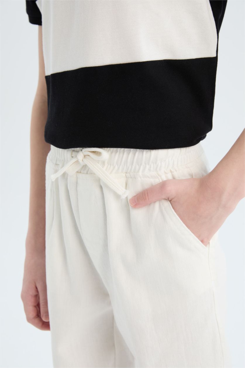 Erkek Çocuk - Genç Erkek Ekru Carrot Fit Havuç Kesim Standart Paça Gabardin Pantolon Erkek Çocuk