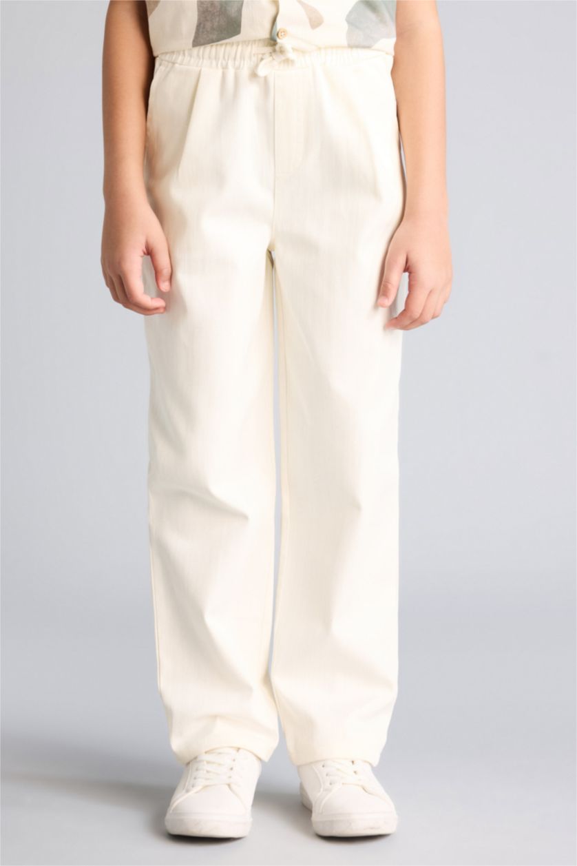 Erkek Çocuk - Genç Erkek Ekru Carrot Fıt Standart Paça Gabardin Pantolon Erkek Çocuk