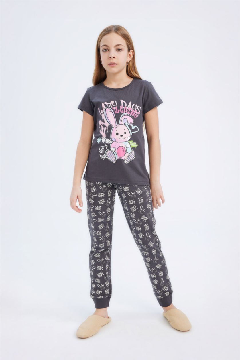 FILLES Anthracite Pyjama avec t-shirt imprimé et pantalon à taille élastique pour fille
