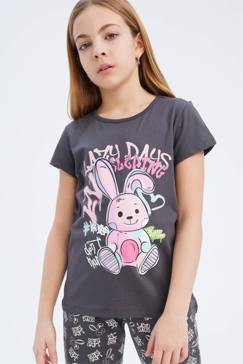 FILLES Anthracite Pyjama avec t-shirt imprimé et pantalon à taille élastique pour fille