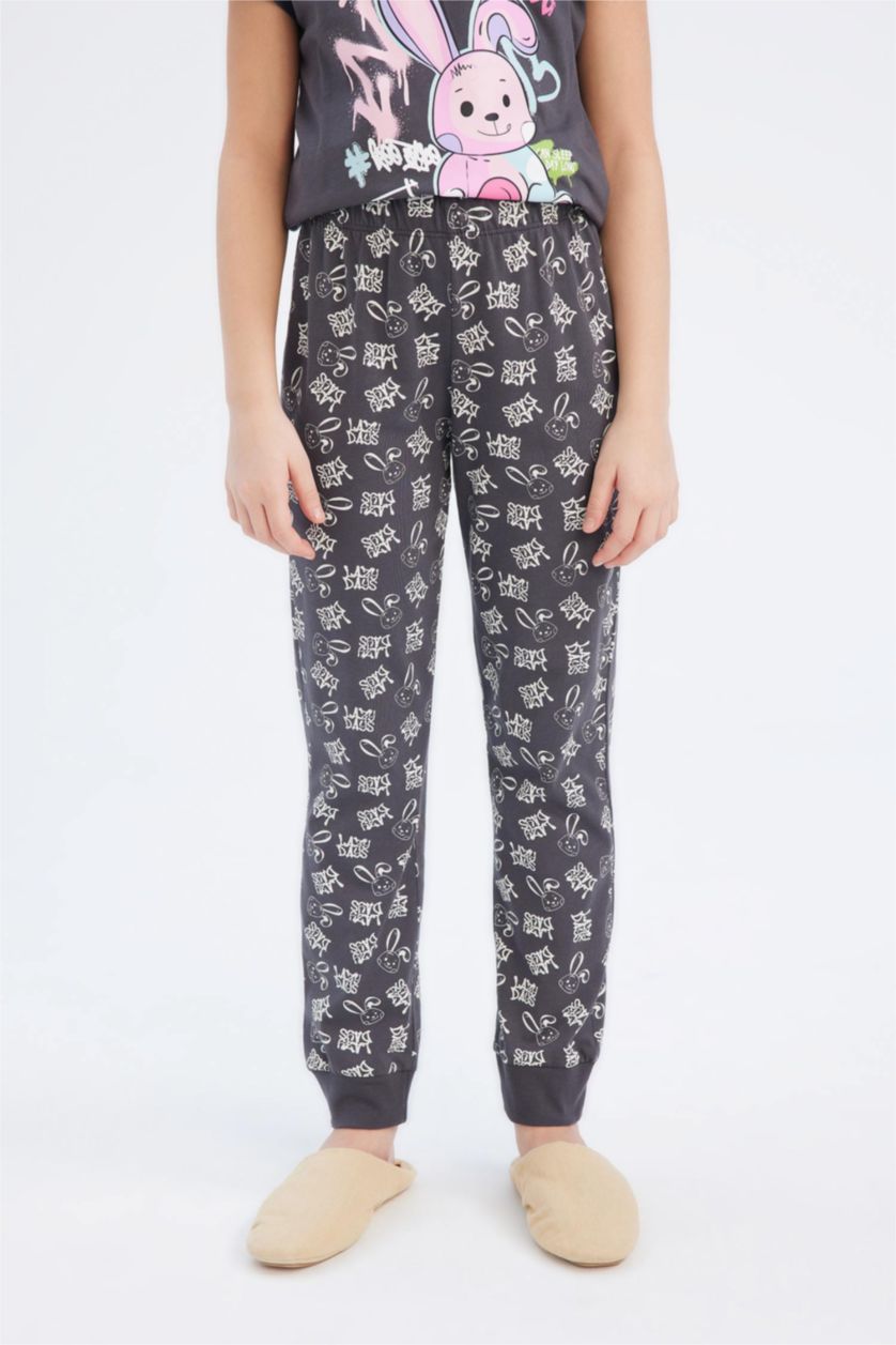 FILLES Anthracite Pyjama avec t-shirt imprimé et pantalon à taille élastique pour fille