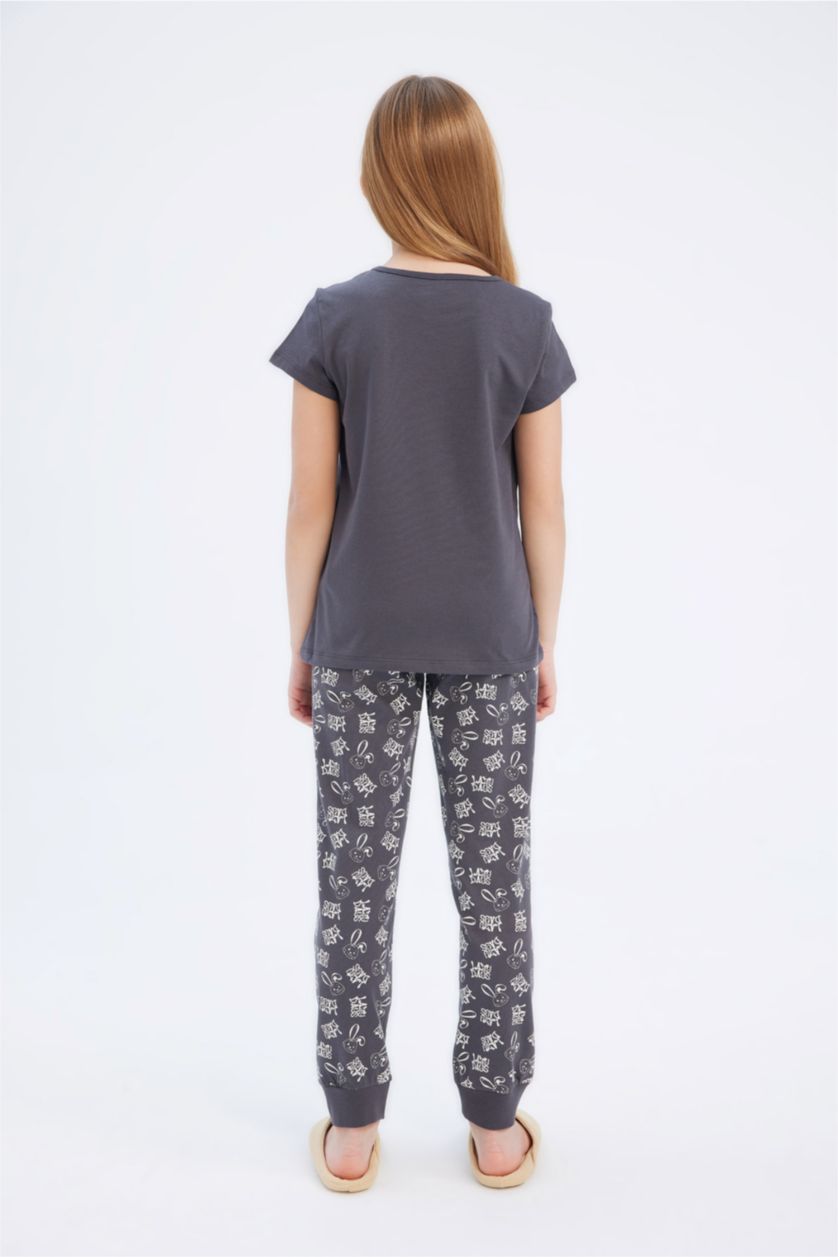 FILLES Anthracite Pyjama avec t-shirt imprimé et pantalon à taille élastique pour fille