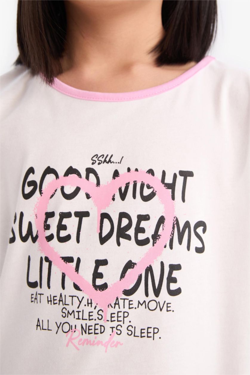 GIRLS & TEENS Ecru Girl Printed Top Bottom 2 Piece Pajama Set