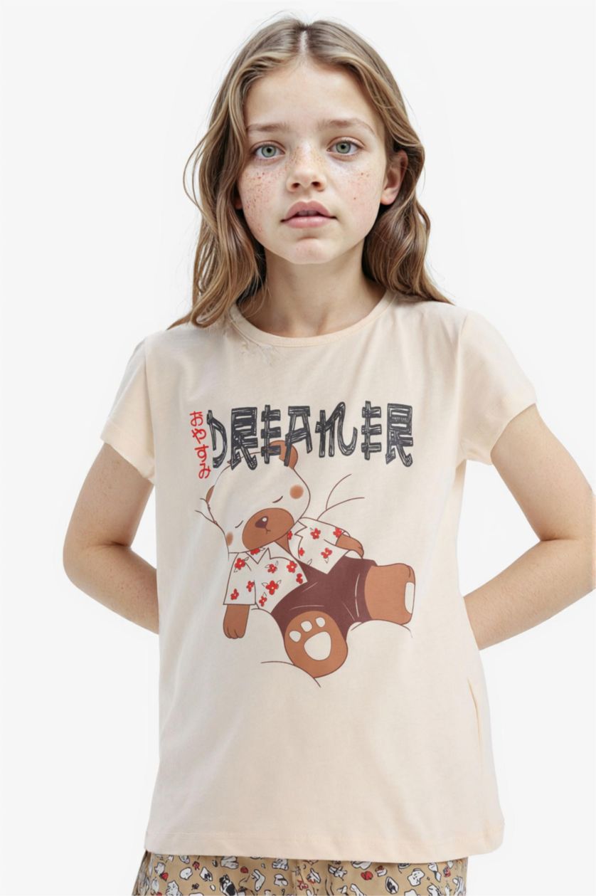 Girls & Teens Sand Girl Printed Top Bottom 2 Piece Pajama Set