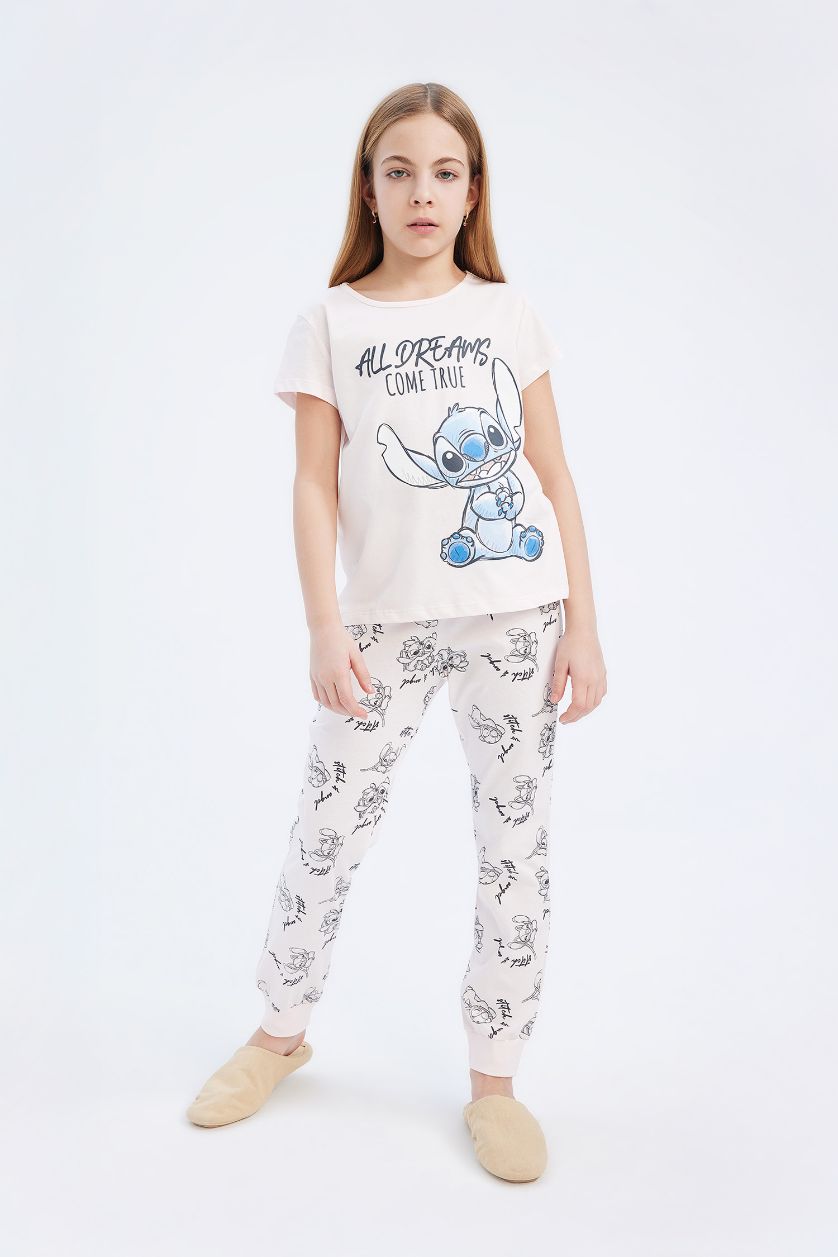 Girls & Teens Light Pink Girl Disney Lilo & Stitch Top Bottom 2 Piece Pajama Set