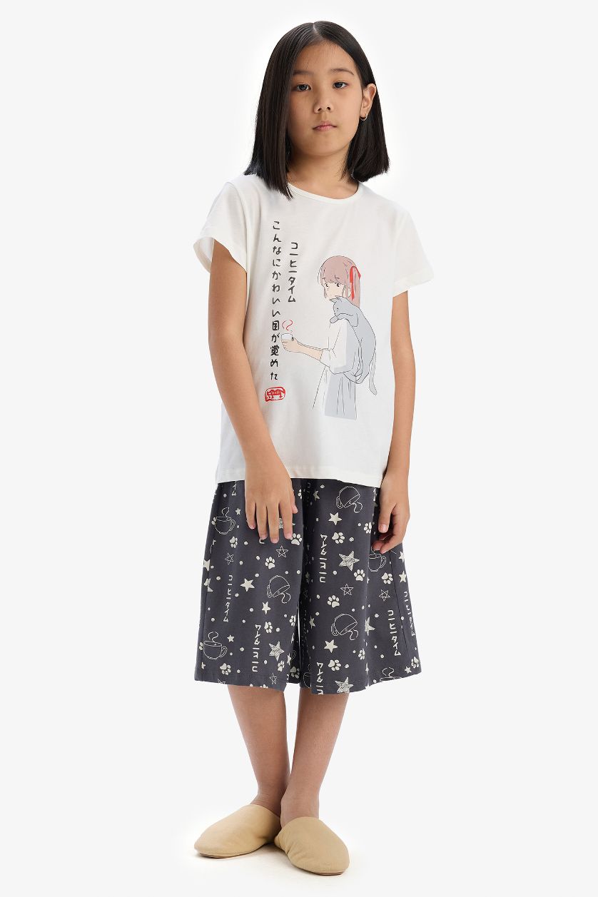 FILLES Écru Ensemble Pyjama avec T-shirt imprimé et Short pour fille