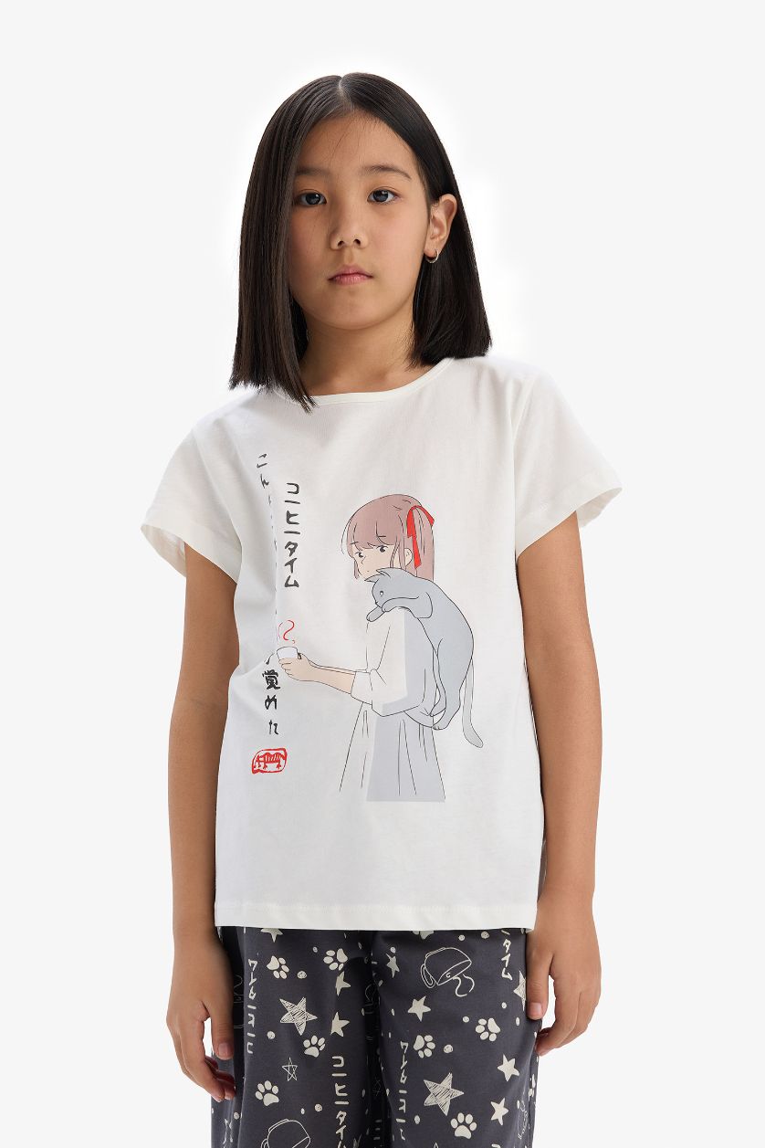 FILLES Écru Ensemble Pyjama avec T-shirt imprimé et Short pour fille