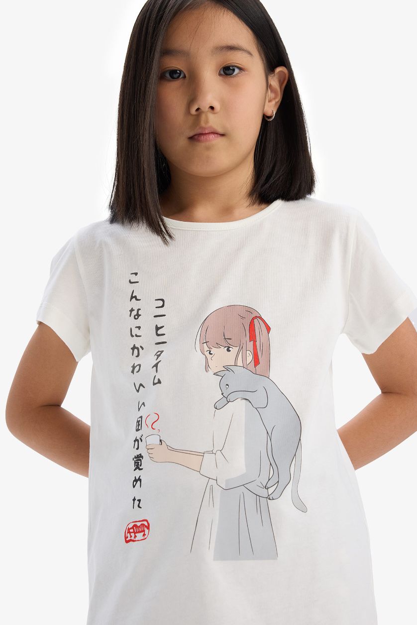 FILLES Écru Ensemble Pyjama avec T-shirt imprimé et Short pour fille