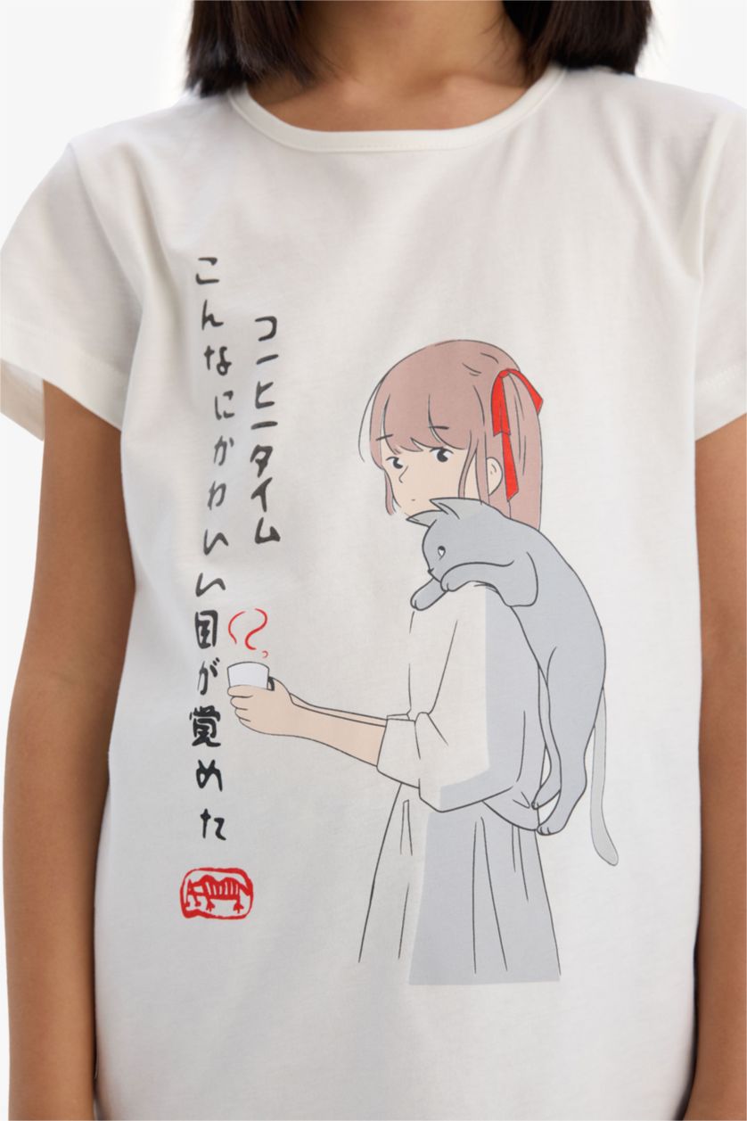 FILLES Écru Ensemble Pyjama avec T-shirt imprimé et Short pour fille