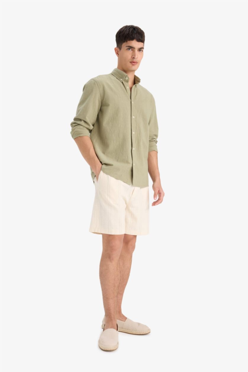 Man Ecru Regular Fit Textured Bermuda Shorts