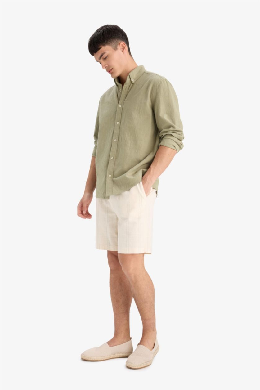 Man Ecru Regular Fit Textured Bermuda Shorts