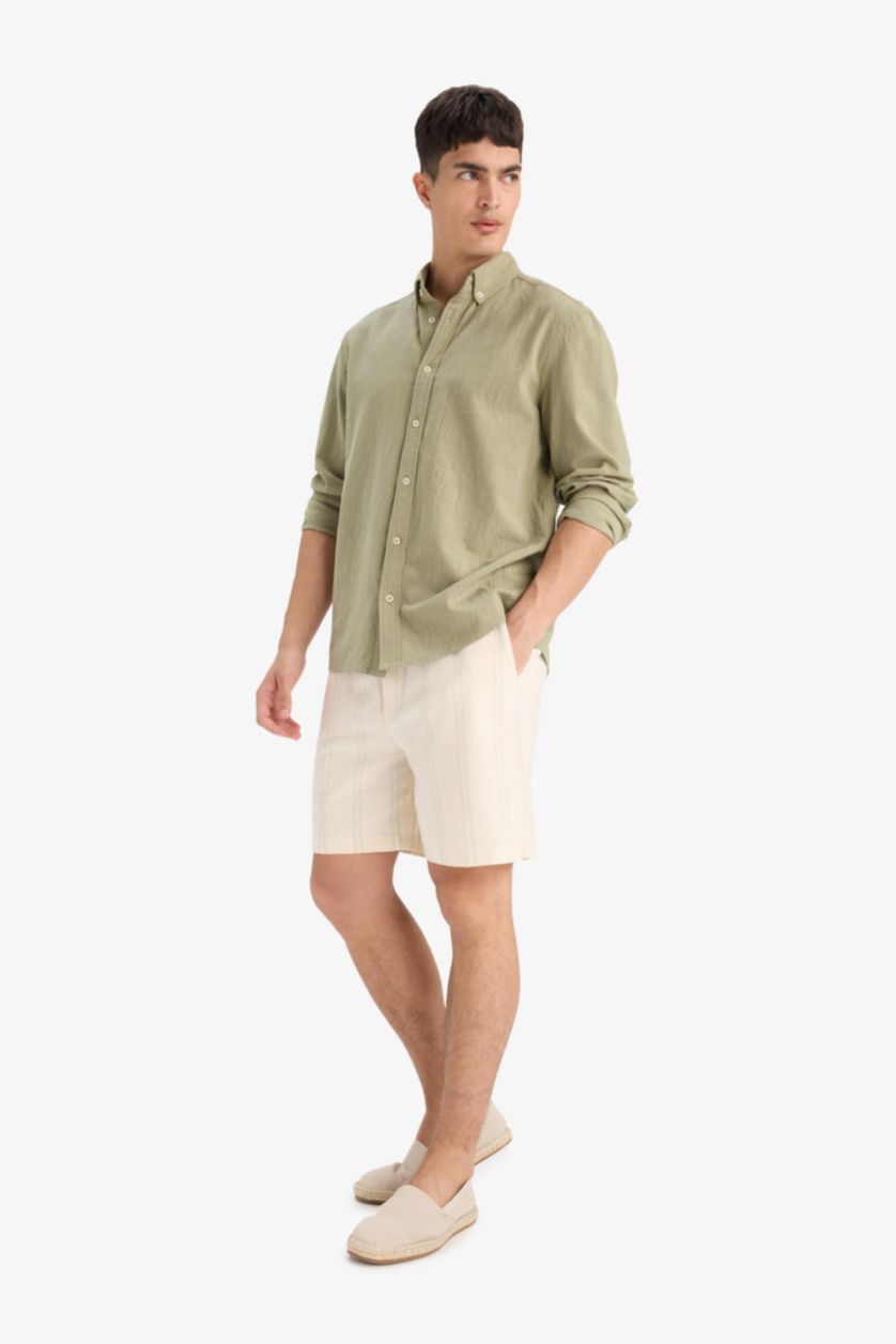 Man Ecru Regular Fit Textured Bermuda Shorts