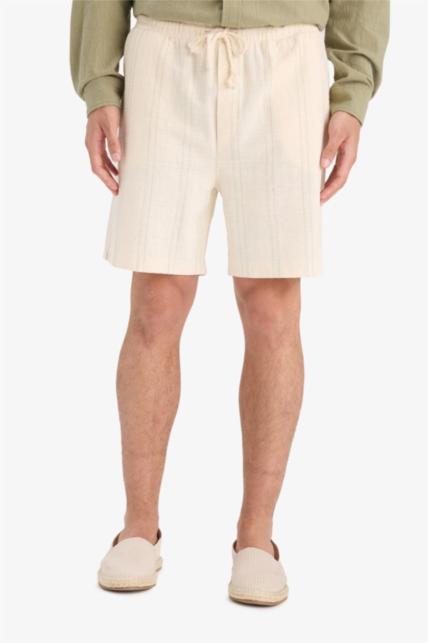 Man Ecru Regular Fit Textured Bermuda Shorts
