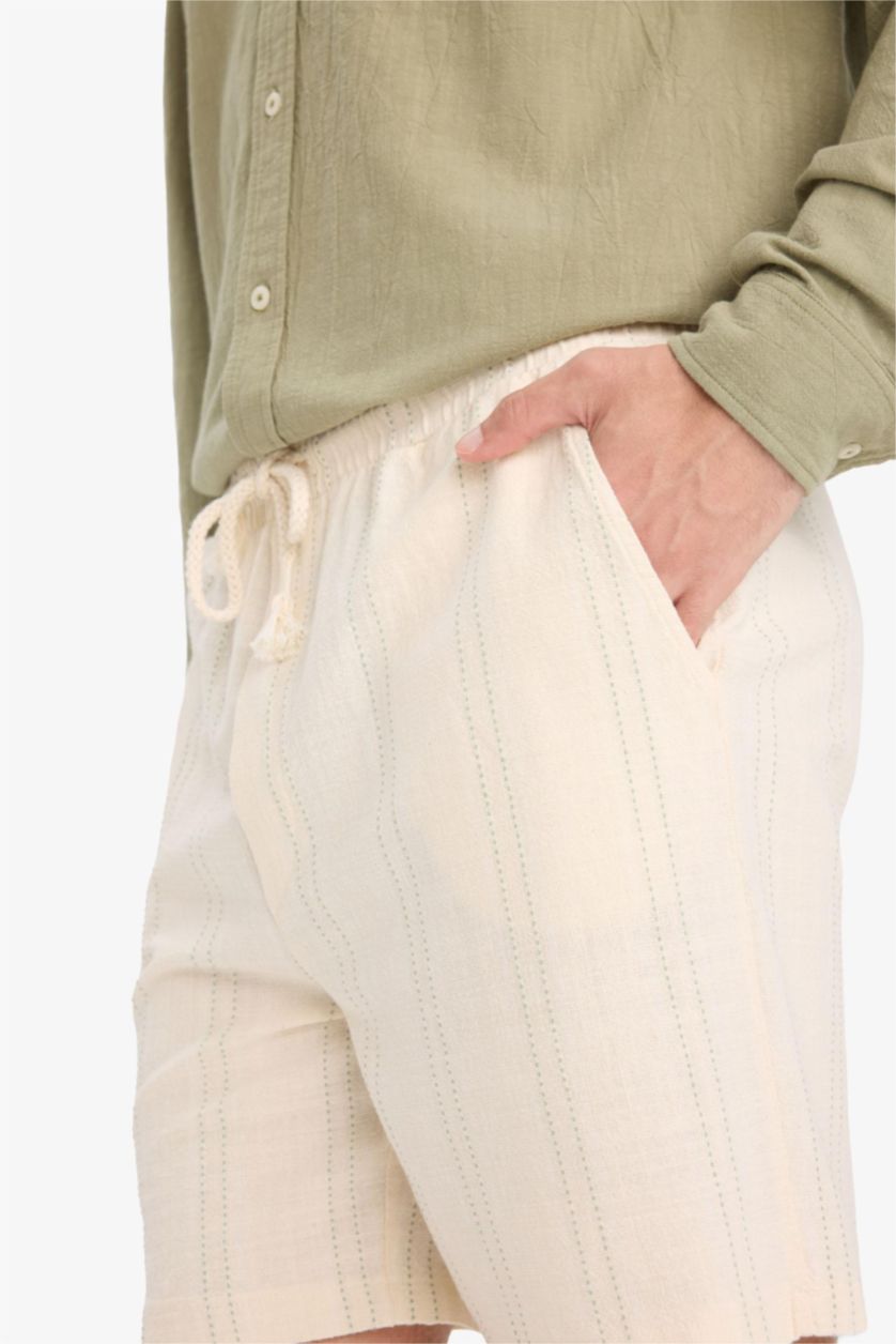 Man Ecru Regular Fit Textured Bermuda Shorts