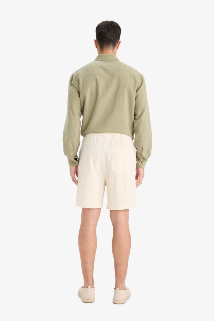 Man Ecru Regular Fit Textured Bermuda Shorts