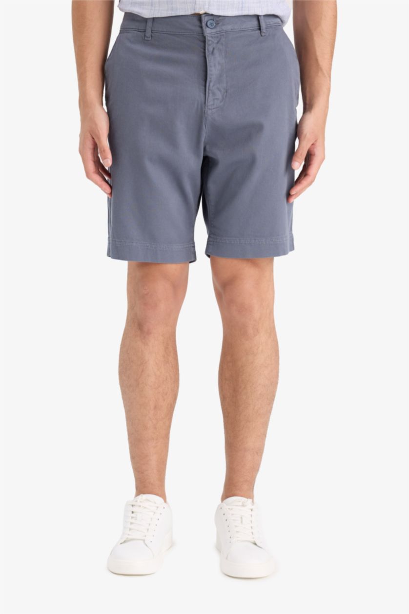 Man Indigo Regular Fit Textured Shorts