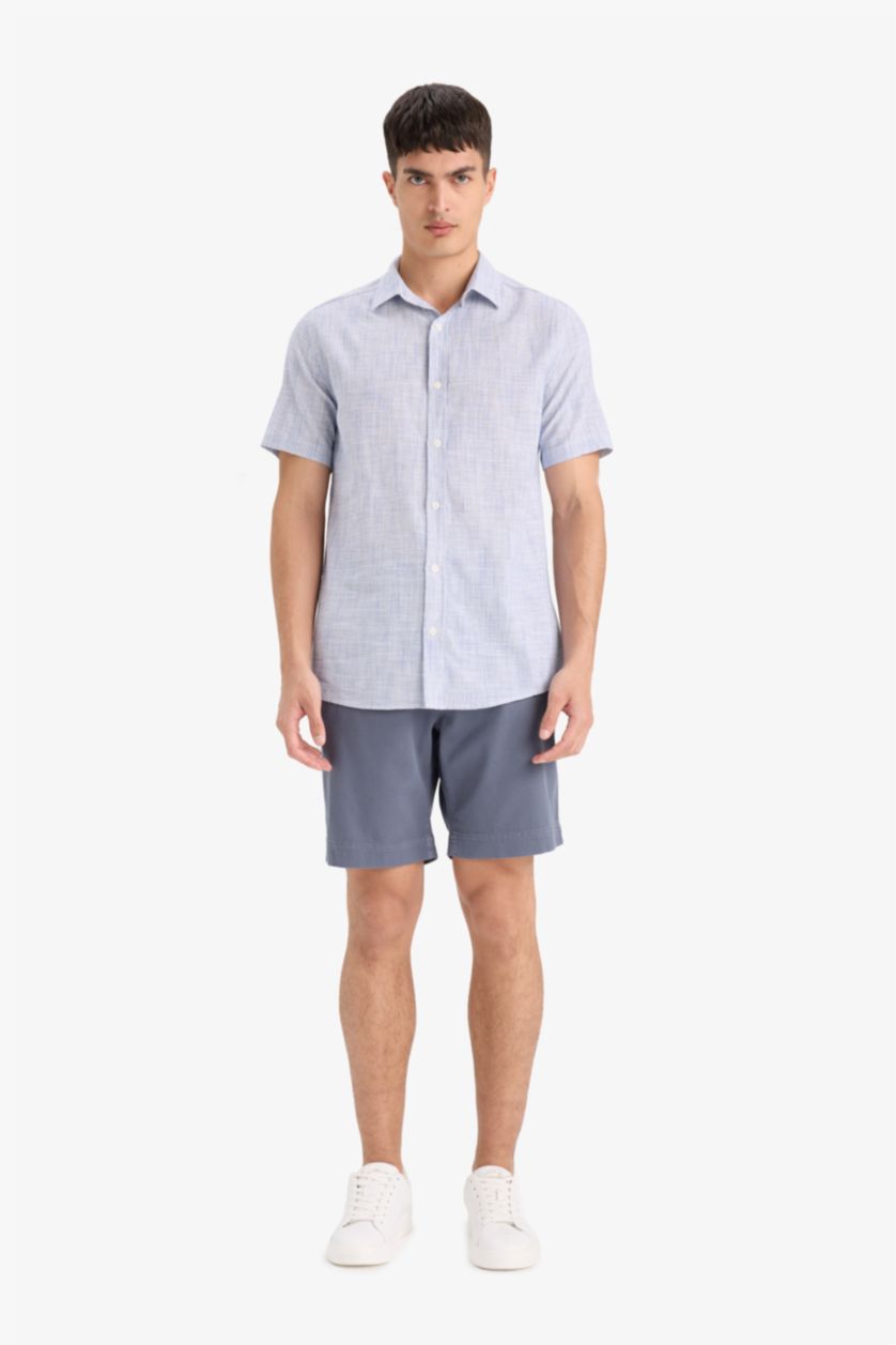 Man Indigo Regular Fit Textured Shorts
