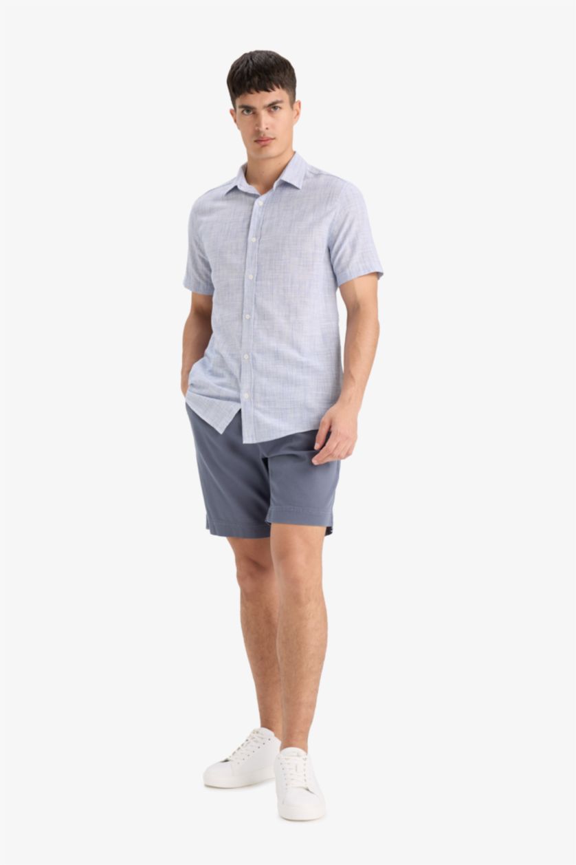 Man Indigo Regular Fit Textured Shorts